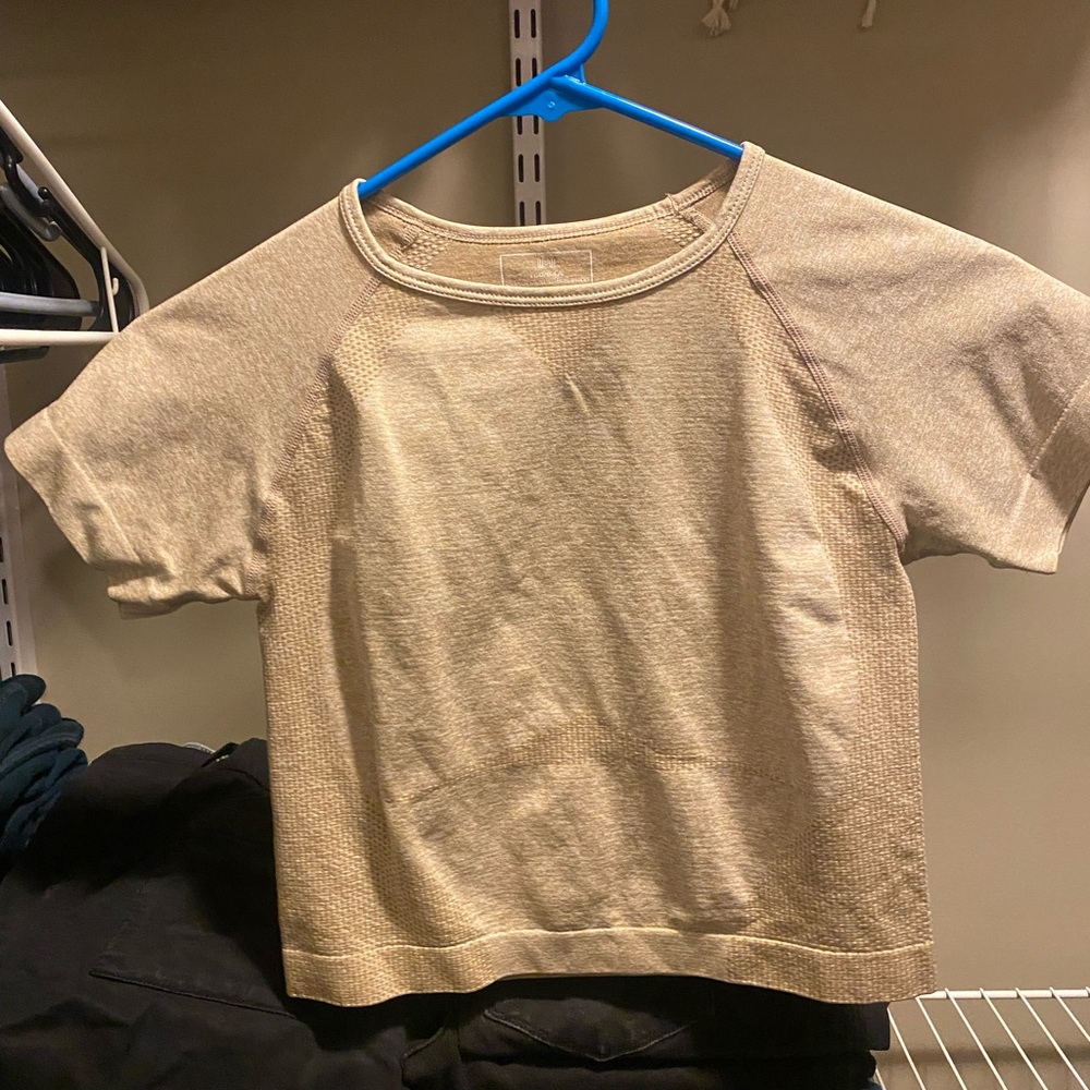 Beige Short Sleeve Athletic Top